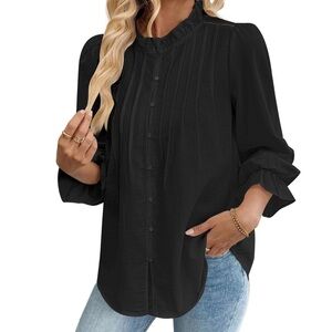 Chic Black Women's Blouse with Ruffle Details